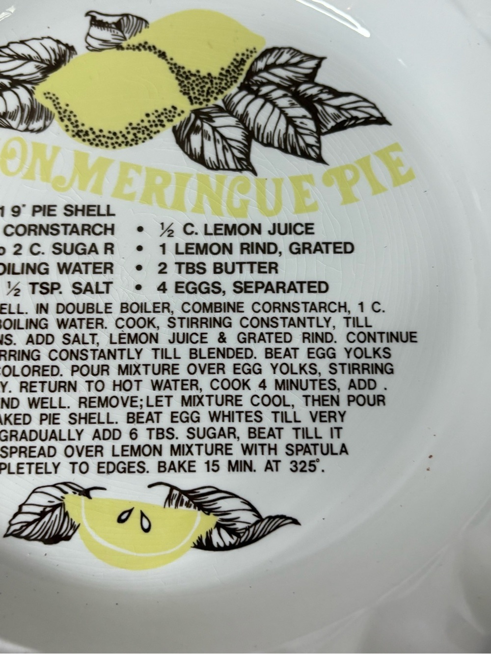 Lemon Meringue Pie Recipe Plate 80’s Vintage - Picture 7 of 9